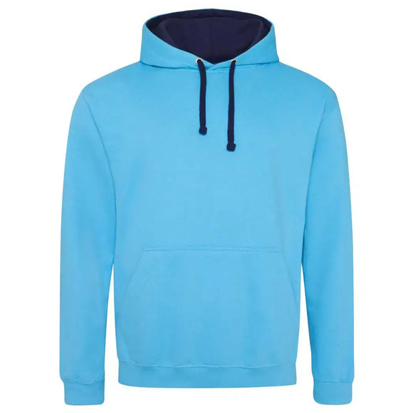 Just Hoods College Varsity Hoodie - JH003 in hawaiian blue with oxford navy drawcords and hood lining against a white background