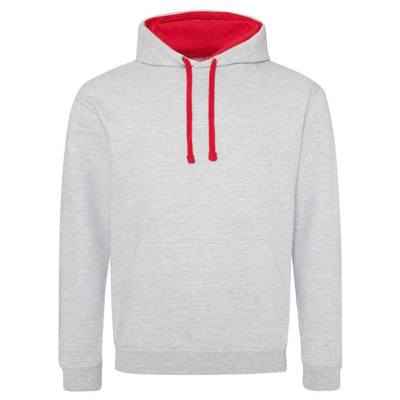 Just Hoods College Varsity Hoodie - JH003 in heather grey with fire red drawcords and hood lining against a white background