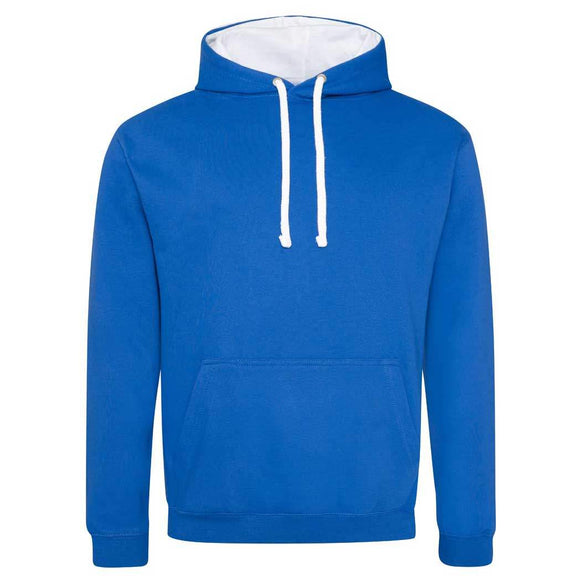 Just Hoods College Varsity Hoodie - JH003 in royal blue with arctic white drawcords and hood lining against a white background