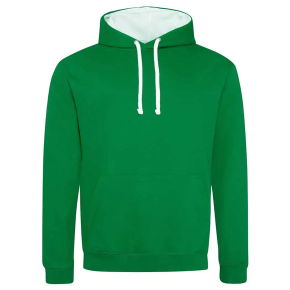 Just Hoods College Varsity Hoodie - JH003 in kelly green with arctic white drawcords and hood lining against a white background