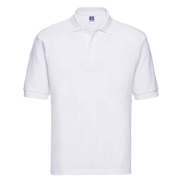 Russell Classic Polycotton Polo - 539M polo shirt in white against a white background