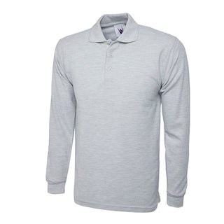 Buy heather-grey Long Sleeve Polo Shirt - UC113