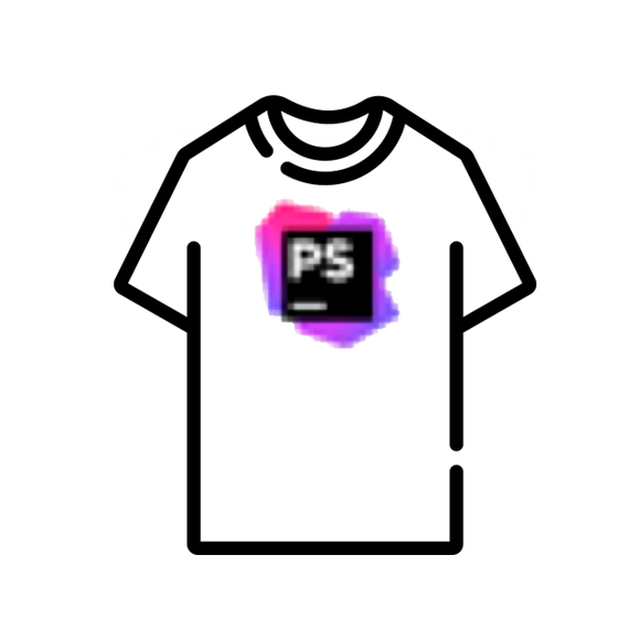 Black line drawing of a t-shirt with a blurry photoshop logo on on a white background