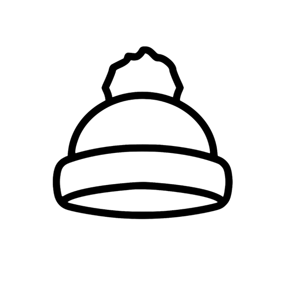Black line drawing of a beanie hat on a light grey background