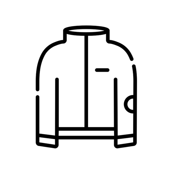 Black line drawing of a fleece jacket on a light grey background