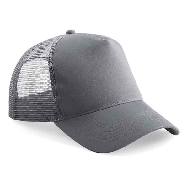 Beechfield B640 graphite grey trucker cap with mesh back on a white background