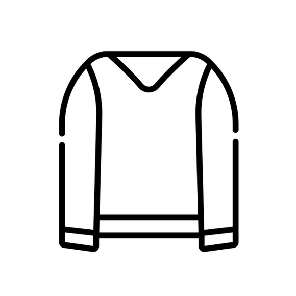 Black line drawing of a sweatshirt on a light grey background