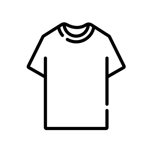 Black line drawing of a t-shirt on a light grey background