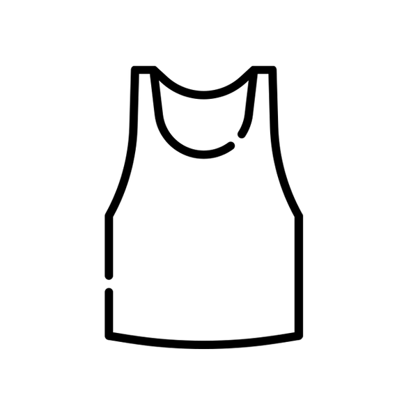 Black line drawing of a tank top on a light grey background