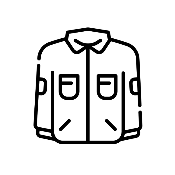 Black line drawing of a jacket on a light grey background