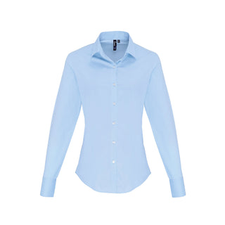 Buy pale-blue Women&#39;s Stretch-Fit Cotton Long-Sleeve Blouse PR344