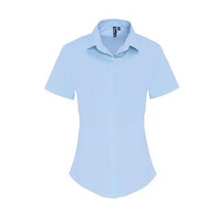 Buy pale-blue Women&#39;s Stretch-Fit Cotton Short-Sleeve Blouse PR346