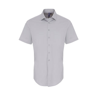 Buy silver Men&#39;s Stretch-Fit Cotton Short-Sleeve Shirt PR246