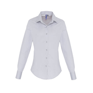 Buy silver Women&#39;s Stretch-Fit Cotton Long-Sleeve Blouse PR344