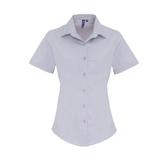 Buy silver Women&#39;s Stretch-Fit Cotton Short-Sleeve Blouse PR346