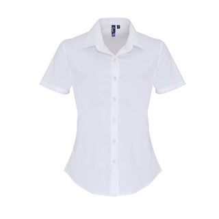 Buy white Women&#39;s Stretch-Fit Cotton Short-Sleeve Blouse PR346