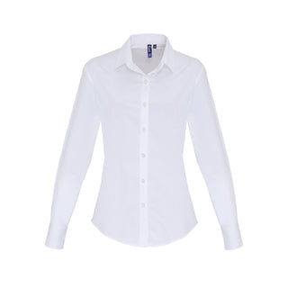 Buy white Women&#39;s Stretch-Fit Cotton Long-Sleeve Blouse PR344