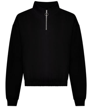 Buy deep-black Women&#39;s Cropped ¼ Zip Sweatshirt - JH037