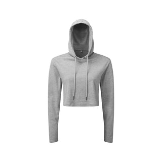 Buy heather-grey Women&#39;s Cropped Hooded Long Sleeve T-Shirt - TR088