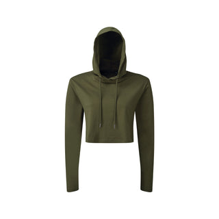 Buy olive Women&#39;s Cropped Hooded Long Sleeve T-Shirt - TR088