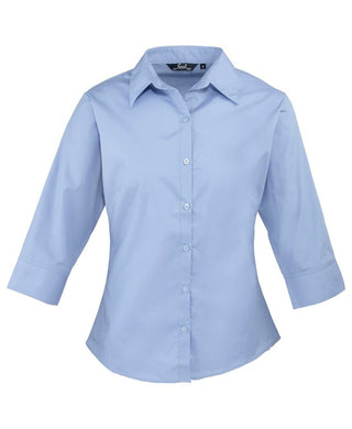Buy mid-blue Women&#39;s ¾ Sleeve Poplin Blouse PR305