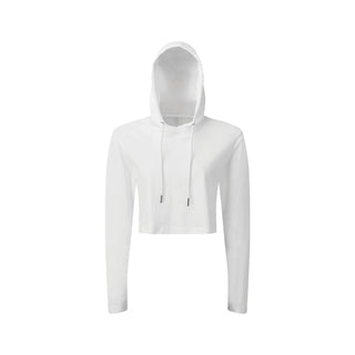Buy white Women&#39;s Cropped Hooded Long Sleeve T-Shirt - TR088