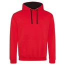Just Hoods College Varsity Hoodie - JH003 in fire red with jet black drawcords and hood lining against a white background