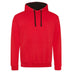 Just Hoods College Varsity Hoodie - JH003 in fire red with jet black drawcords and hood lining against a white background