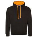 Just Hoods College Varsity Hoodie - JH003 in jet black with orange crush drawcords and hood lining against a white background