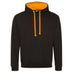 Just Hoods College Varsity Hoodie - JH003 in jet black with orange crush drawcords and hood lining against a white background