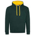 Just Hoods College Varsity Hoodie - JH003 in forest green with gold drawcords and hood lining against a white background