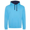 Just Hoods College Varsity Hoodie - JH003 in hawaiian blue with oxford navy drawcords and hood lining against a white background