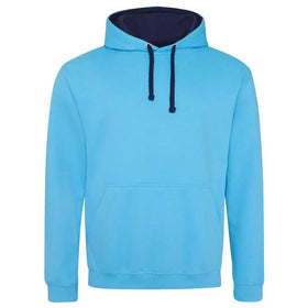 Just Hoods College Varsity Hoodie - JH003 in hawaiian blue with oxford navy drawcords and hood lining against a white background
