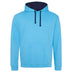 Just Hoods College Varsity Hoodie - JH003 in hawaiian blue with oxford navy drawcords and hood lining against a white background
