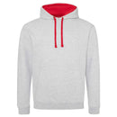 Just Hoods College Varsity Hoodie - JH003 in heather grey with fire red drawcords and hood lining against a white background
