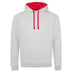 Just Hoods College Varsity Hoodie - JH003 in heather grey with fire red drawcords and hood lining against a white background