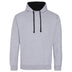 Just Hoods College Varsity Hoodie - JH003 in heather grey with jet black drawcords and hood lining against a white background