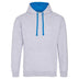 Just Hoods College Varsity Hoodie - JH003 in heather grey with sapphire blue drawcords and hood lining against a white background