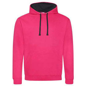 Just Hoods College Varsity Hoodie - JH003 in hot pink with french navy drawcords and hood lining against a white background