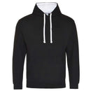 Just Hoods College Varsity Hoodie - JH003 in jet black with arctic white drawcords and hood lining against a white background