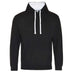 Just Hoods College Varsity Hoodie - JH003 in jet black with arctic white drawcords and hood lining against a white background