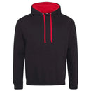 Just Hoods College Varsity Hoodie - JH003 in jet black with fire red drawcords and hood lining against a white background