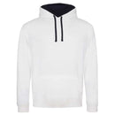 Just Hoods College Varsity Hoodie - JH003 in arctic white with french navy drawcords and hood lining against a white background