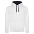 Just Hoods College Varsity Hoodie - JH003 in arctic white with french navy drawcords and hood lining against a white background