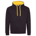 Just Hoods College Varsity Hoodie - JH003 in jet black with gold drawcords and hood lining against a white background