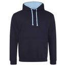 Just Hoods College Varsity Hoodie - JH003 in new french with sky blue drawcords and hood lining against a white background