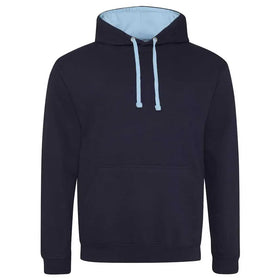Just Hoods College Varsity Hoodie - JH003 in new french with sky blue drawcords and hood lining against a white background