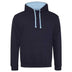 Just Hoods College Varsity Hoodie - JH003 in new french with sky blue drawcords and hood lining against a white background