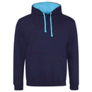 Just Hoods College Varsity Hoodie - JH003 in oxford navy with hawaiian blue drawcords and hood lining against a white background