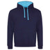 Just Hoods College Varsity Hoodie - JH003 in oxford navy with hawaiian blue drawcords and hood lining against a white background